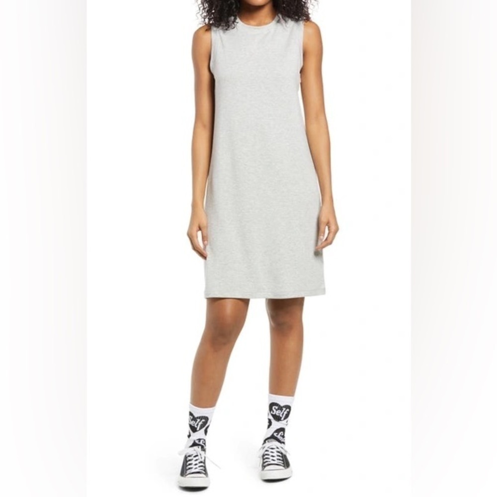 NWT BP Nordstrom French Terry Light Gray Heather Tank Dress Sleeveles